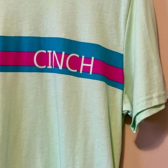 CINCH| Lime Green Women’s Rodeo Western Logo Stripe T-Shirt Sz XL - Picture 2 of 7